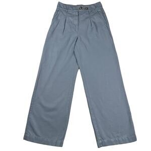Sezane Cotton/Linen Blend Wide Leg Trouser Pants French Blue Size FR 38/US 6